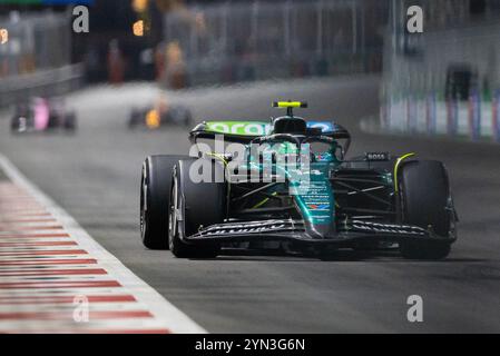 23rd November 2024; Las Vegas, Nevada, USA. F1 Las Vegas Grand Prix; Race Day; Fernando Alonso (14) of Spain and team Aston Martin Aramco F1 drives Stock Photo