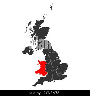 Wales of United Kingdom of Great Britain and Northern Ireland map, detailed web vector . Stock Vector