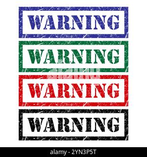 Set of Warning stamp symbol, label sticker sign button, text banner vector illustration . Stock Vector