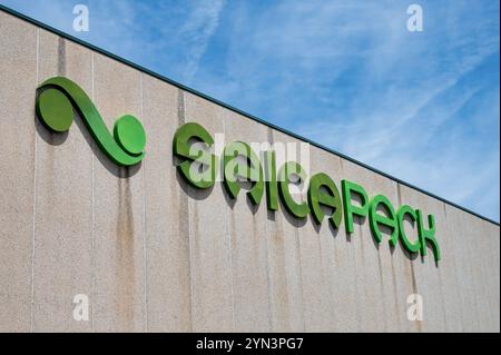 Logrono, Spain- May 26, 2024: The sign for Saica Pack on the Logrono factory. It is part of the Saica Group Stock Photo