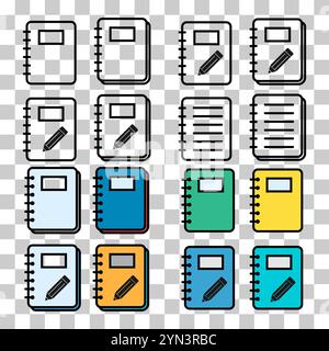 Set of Spiral notebook icon, paper blank page symbol, note web vector illustration . Stock Vector