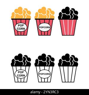 Set of Popcorn food design icon, web box snack flat vector illustration element . Stock Vector