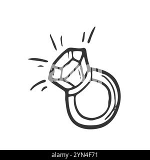 Diamond ring. Wedding ring. Valentine's Day. Declaration of love. Vector hand drawn illustration. Stock Vector