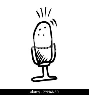 Microphone icon vector Doodle illustration. Linear image of the microphone for the podcast. Isolated image of the microphone on a white background. Stock Vector