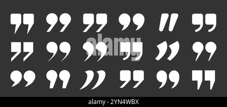 The quotation marks are white on a dark background. A speech bubble in the chat, a check mark or a checkbox, and quote icons in the comments. Stock Vector
