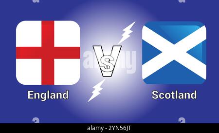 England Vs Scotland 3D  Illustration vector flags in shaded Rounded Rectangle with Flash Versus Match Stock Vector