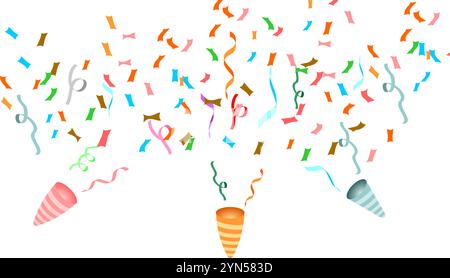 popper confetti for party. confetti, explosion, firecracker, celebration. Vector illustration isolated on white background. Stock Vector
