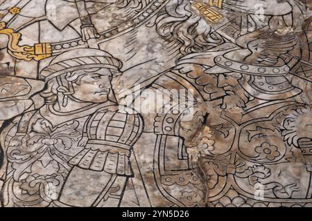 View of a detail of the decorated marble pavement of the cathedral of Siena Stock Photo