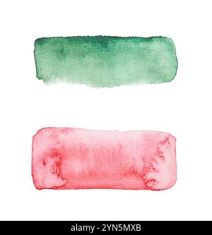 Vibrant green and red watercolor brushstrokes on white background for creative and artistic design projects. Stock Photo