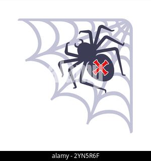 The spider sits on the web. The house spider weaves a web. Stock Vector