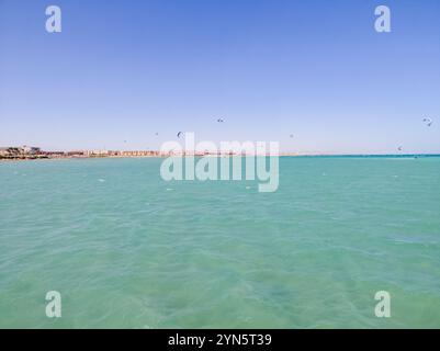 Beautiful Giftun Island near Hurghada, Egypt. Panoramic view of sandy beach and Red Sea Stock Photo