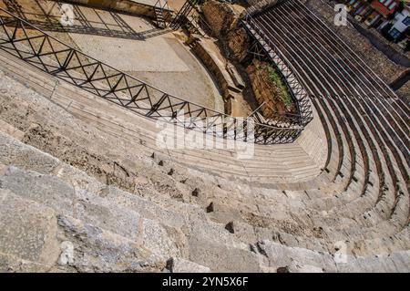 Panoramic view of Antique ancient theater in Ohrid. It was built more than two millennia, sometime at the end  of 3rd or the beginning of 2nd century. Stock Photo