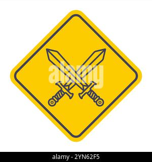 icon crossed swords on yellow background. road car sign Stock Vector