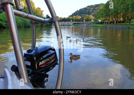 Saarbrücken, Saarland in Germany - August 06 2024: walking along the riverbank of the Saar River Stock Photo