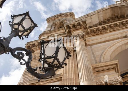 Scenic portal of Basilica of Saints Cosmas and Damian in Alberobello, Southern Italy Stock Photo