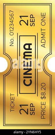 Golden cinema ticket for a movie showing on september 21st, offering admission for one person to enjoy a cinematic experience Stock Vector