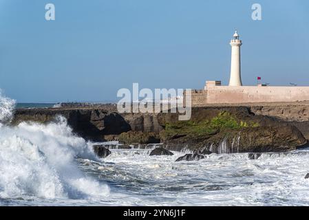 The lighthouse of Rabat during stormy sea, Morocco, Africa Stock Photo