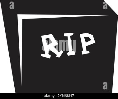 Black tombstone with rip inscription evoking themes of death, remembrance, halloween, and memorialization in a stark and symbolic representation Stock Vector