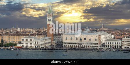 The St. Mark's Square in Venice during Bad Weather and High Tide, view from Campanile di San Giorgio, Italy, Europe Stock Photo