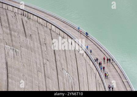 Impressing dam wall from the Mooserboden reservoir near Kaprung, Austrian Alps Stock Photo