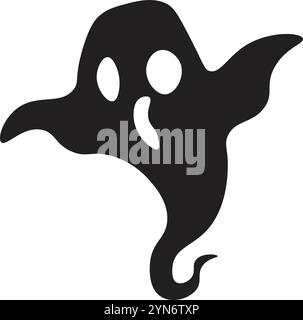 Simple black ghost with round white eyes and screaming mouth floating ...