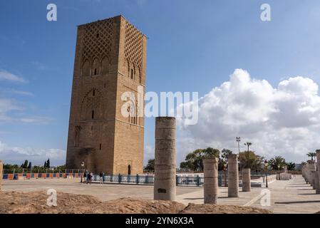 Iconic Hassan tower in the center of Rabat, planned as a even higher minaret of a mosque, Morocco, Africa Stock Photo