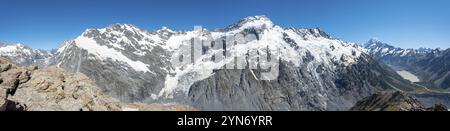 Mount Sefton from Mueller Hut Route, Mount Cook in the background, South Island of New Zealand Stock Photo