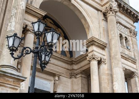 Scenic portal of Basilica of Saints Cosmas and Damian in Alberobello, Southern Italy Stock Photo