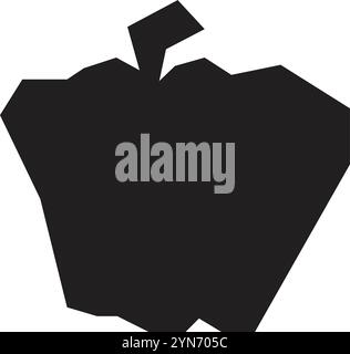 Geometric and polygonal black silhouette of a bell pepper with stem, isolated on a white background, representing healthy eating, organic agriculture Stock Vector