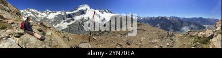 Mount Sefton from Mueller Hut Route, Mount Cook in the background, South Island of New Zealand Stock Photo