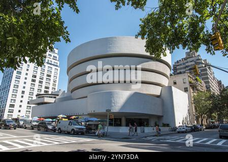 NEW YORK, USA, AUGUST 25, 2019: Facade of famous Guggenheim Museum in New York City, USA, North America Stock Photo