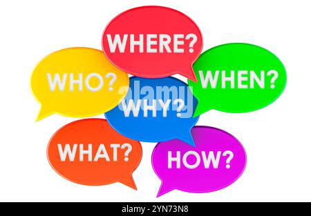 Colored speech bubbles with questions, 3D rendering isolated on white background Stock Photo