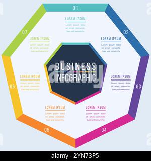 Business Infographic design 7 Options, objects, elements or steps business information template Stock Vector