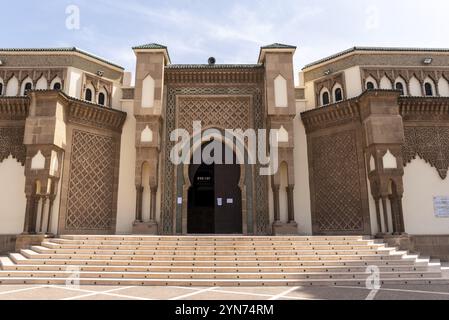 Richly ornated Mohammed V mosque in downtown Agadir Morocco Stock Photo