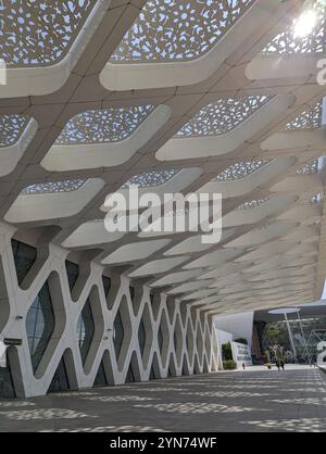 MARRAKECH, MOROCCO, APRIL 22, 2023, Modern architecture in Arabian style at the Marrakech Menara Airport, Morocco, Africa Stock Photo