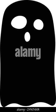 Simple black ghost with white ovals for eyes and an oval mouth is floating and looking surprised, perfect for halloween projects Stock Vector