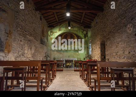 VARENNA, ITALY, OCTOBER 05, 2023, Very old church San Giovanni Battista in Varenna, lake Como, Italy, Europe Stock Photo