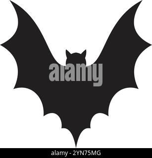 Vector black silhouette of a bat with wide spread wings on a white ...