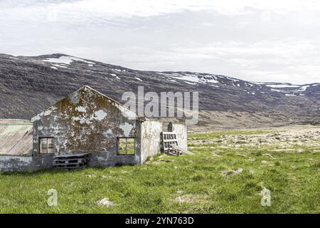 Abandoned ruined old house in the Westfjords, Iceland, Europe Stock Photo