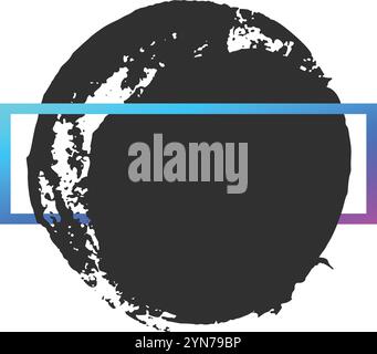 Gradient rectangular frame is overlapping a black painted circle on a white background, creating a modern and abstract composition Stock Vector