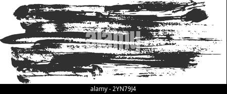 Wide black brush stroke creating a textured, artistic banner or design element on a white background, suitable for grunge, vintage, or abstract Stock Vector