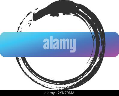 Black painted enso zen circle surrounding vibrant blue and purple horizontal banner representing minimalism, copy space, and mindfulness Stock Vector