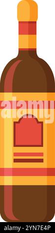 Sophisticated wine bottle showcases a vibrant label with orange and red stripes, an orange cap, and a rich, dark colored content, exuding an aura of Stock Vector