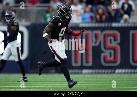 Houston, Texas on Sunday, November 24, 2024. Houston Texans linebacker Azeez Al-Shaair (0) celebrates after sacking Tennessee Titans quarterback Will Levis (8) during the second quarter at NRG Stadium in Houston, Texas on Sunday, November 24, 2024. Photo by Kevin M. Cox/UPI Credit: UPI/Alamy Live News Stock Photo