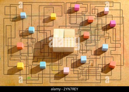 complex messy management or organization, chaotic decision tree, complicated business process Stock Photo