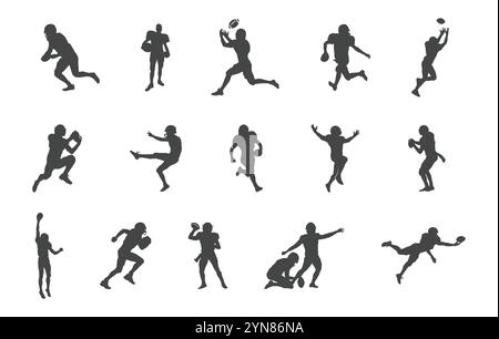 American football player vectors, American football players silhouette, Football players set, Football players silhouette Stock Vector