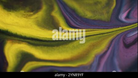 Dye liquid. Acrylic fluid. Wavy flow ink mix with interpenetration paint. Art diffusion of colored liquid deformation contrasting jets. Stock Photo