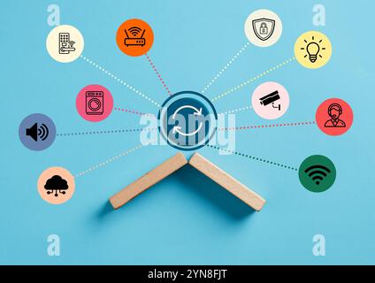 Smart home automation system managing household appliances, security, and entertainment, enhancing convenience and efficiency Stock Photo