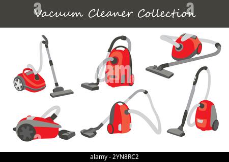 vacuum cleaner collection in different poses. Vector illustration. Stock Vector