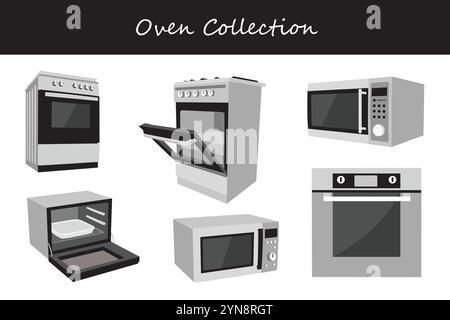 oven collection in different poses. Vector illustration. Stock Vector